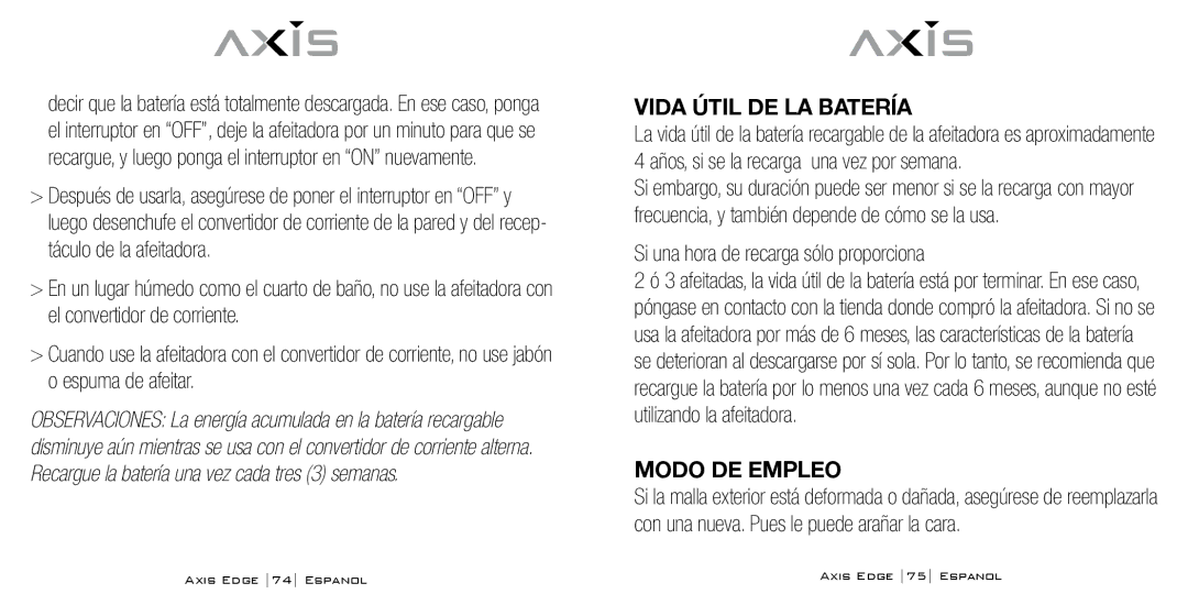 Bodyline Products International AX-4330 Vida Útil DE LA Batería, Si una hora de recarga sólo proporciona, Modo DE Empleo 