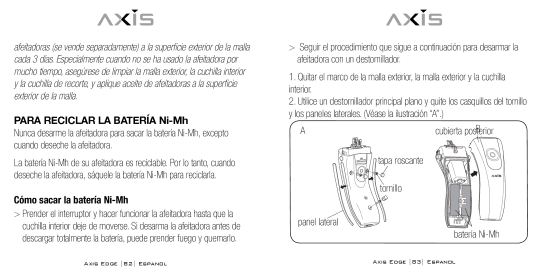 Bodyline Products International AX-4330 instruction manual Para Reciclar LA Batería Ni-Mh, Cómo sacar la batería Ni-Mh 