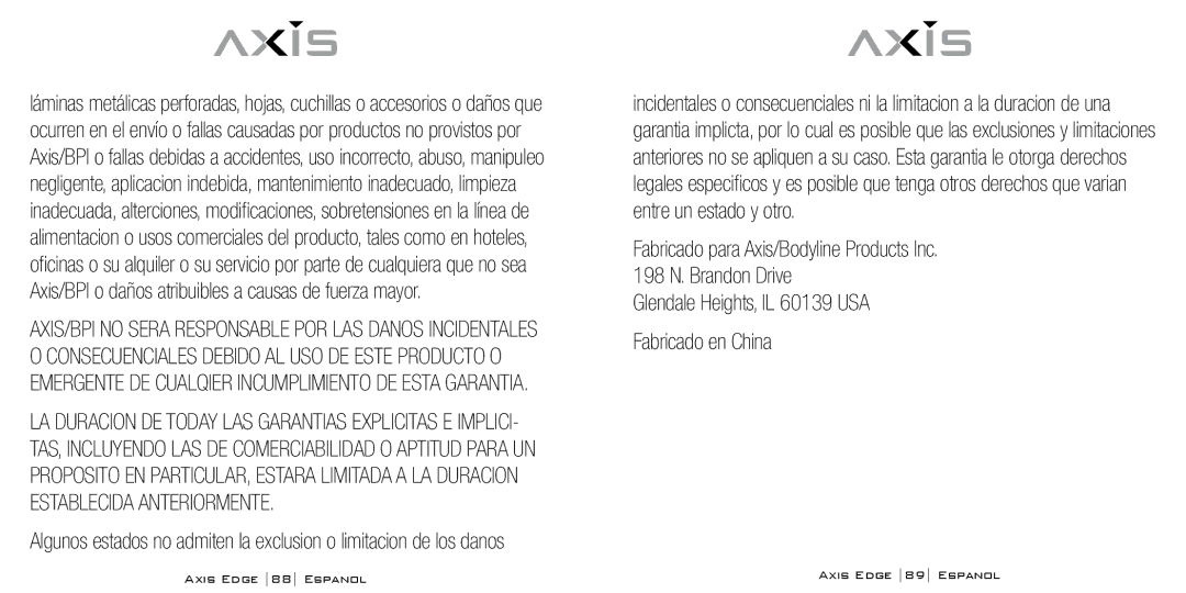 Bodyline Products International AX-4330 instruction manual Glendale Heights, IL 60139 USA Fabricado en China 