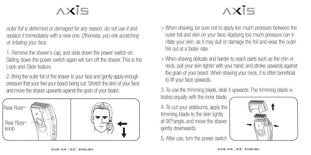 Bodyline Products International AX-5330 instruction manual Rear RizerTM, After use, turn the power switch 