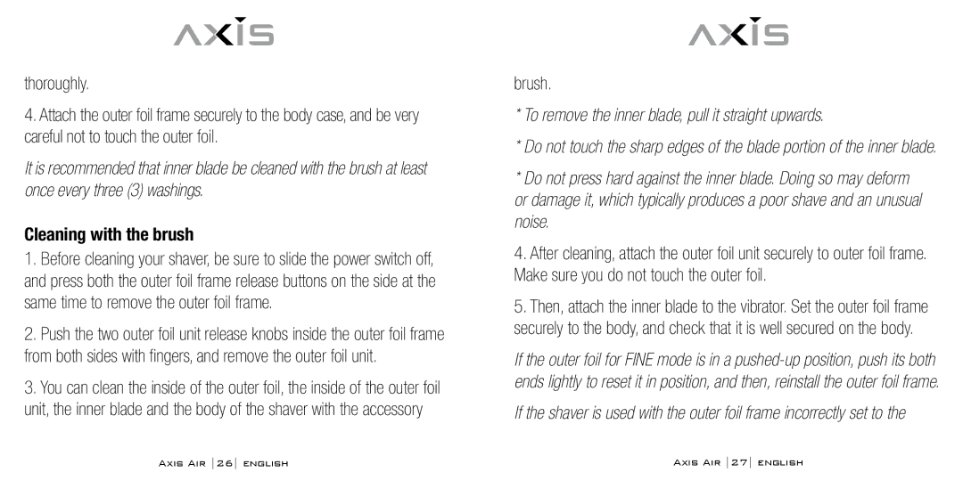 Bodyline Products International AX-5330 instruction manual Thoroughly, Cleaning with the brush 