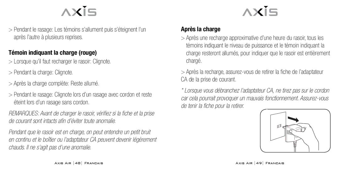 Bodyline Products International AX-5330 instruction manual Témoin indiquant la charge rouge, Après la charge 