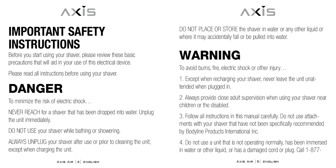 Bodyline Products International AX-5330 instruction manual Important Safety Instructions 