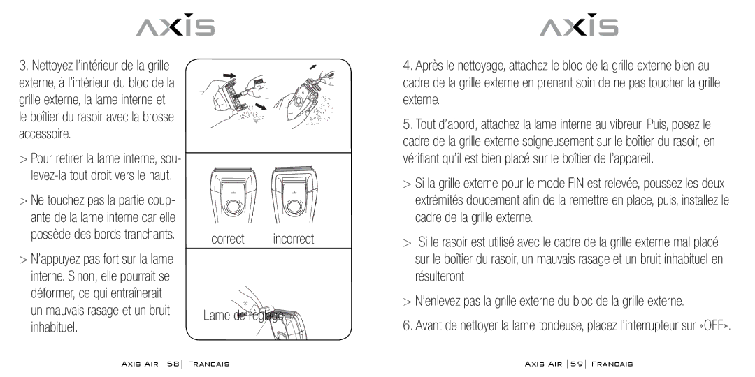 Bodyline Products International AX-5330 instruction manual Axis AIR 58 Francais Axis AIR 59 Francais 