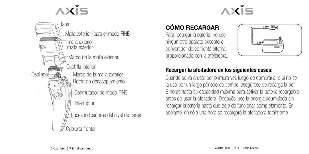 Bodyline Products International AX-5330 instruction manual Recargar la afeitadora en los siguientes casos 