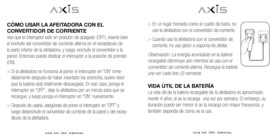 Bodyline Products International AX-5330 Cómo Usar LA Afeitadora CON EL Convertidor DE Corriente, Vida Útil DE LA Batería 