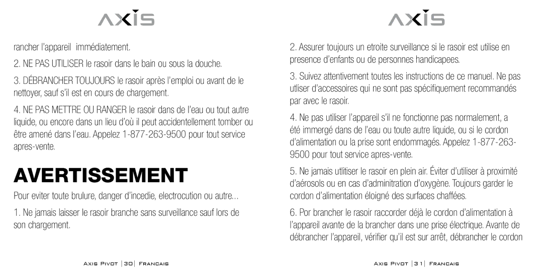 Bodyline Products International AX1330 instruction manual Avertissement, Rancher l’appareil immédiatement 