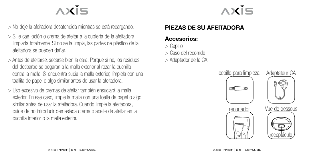 Bodyline Products International AX1330 Piezas DE SU Afeitadora, Accesorios, Cepillo Caso del recorrido Adaptador de la CA 