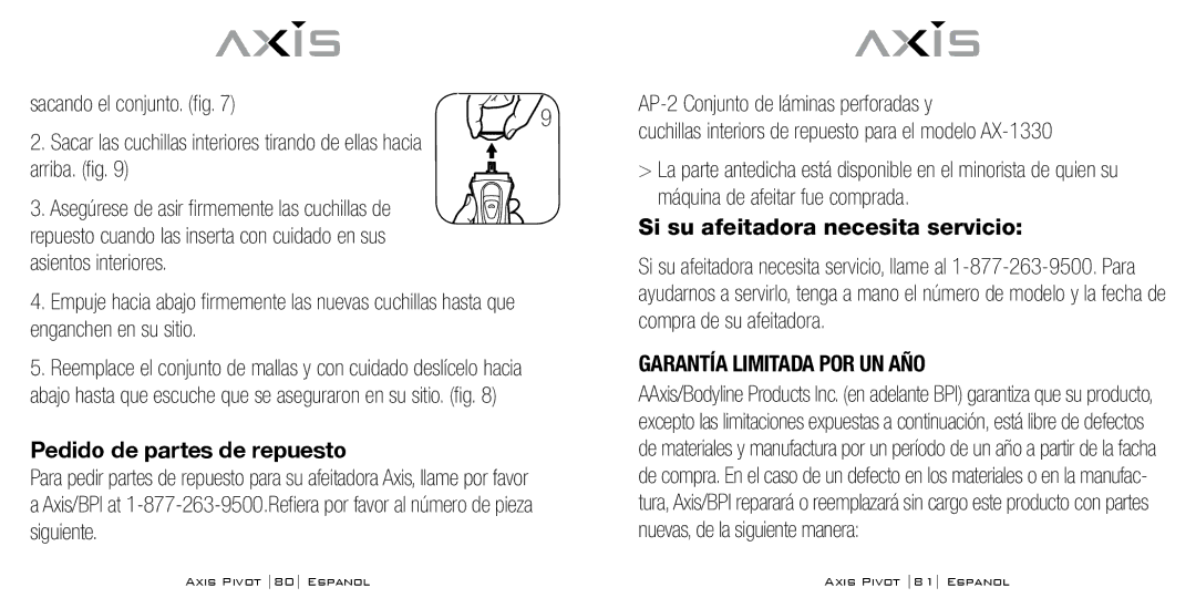 Bodyline Products International AX1330 Pedido de partes de repuesto, AP-2 Conjunto de láminas perforadas y 