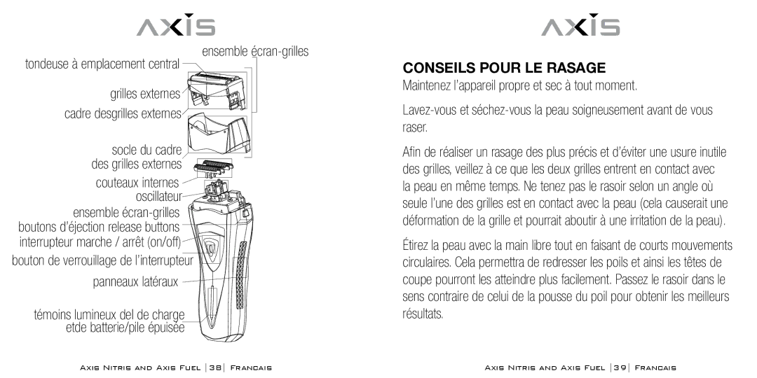 Bodyline Products International AX3331, AX3335 instruction manual Ensemble écran-grilles, Conseils Pour LE Rasage 