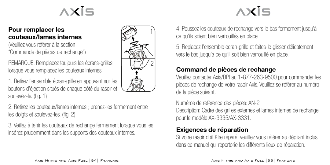 Bodyline Products International AX3331, AX3335 Pour remplacer les Couteaux/lames internes, Command de pièces de rechange 