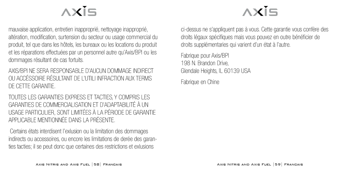 Bodyline Products International AX3331, AX3335 instruction manual Fabrique en Chine 