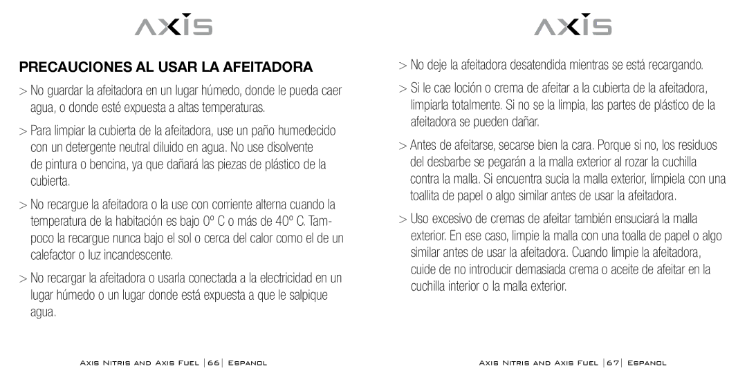 Bodyline Products International AX3331, AX3335 instruction manual Precauciones AL Usar LA Afeitadora 