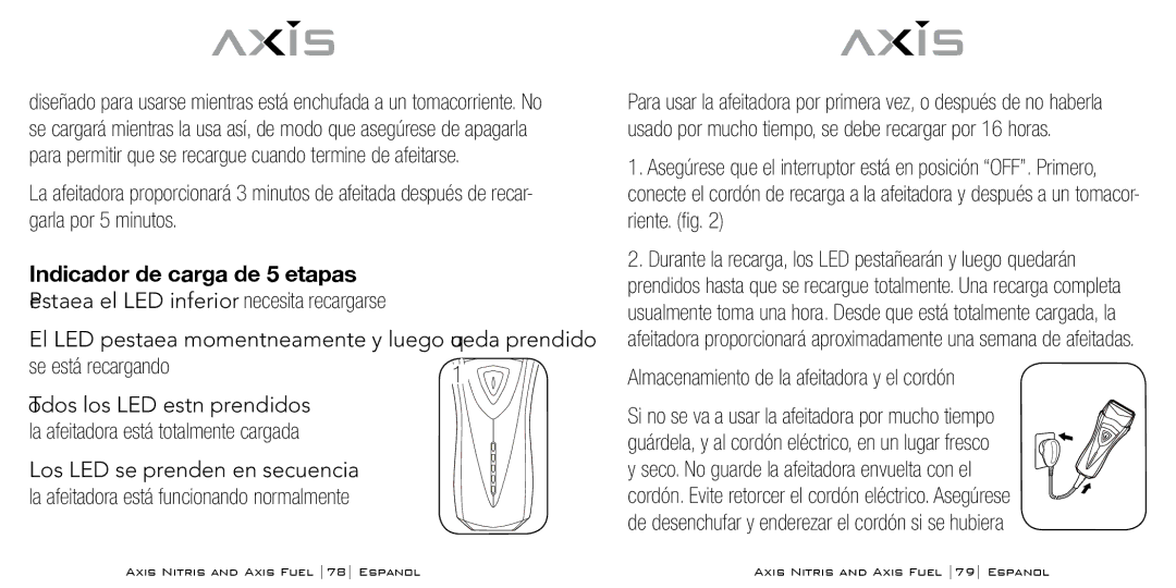 Bodyline Products International AX3331 Indicador de carga de 5 etapas, Pestañea el LED inferior necesita recargarse 