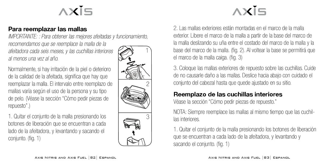 Bodyline Products International AX3331, AX3335 instruction manual Para reemplazar las mallas, Al menos una vez al año 