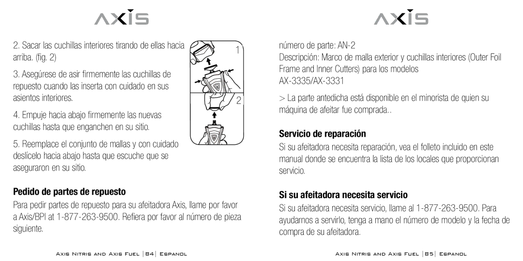 Bodyline Products International AX3335, AX3331 Asientos interiores, Pedido de partes de repuesto, Servicio de reparación 