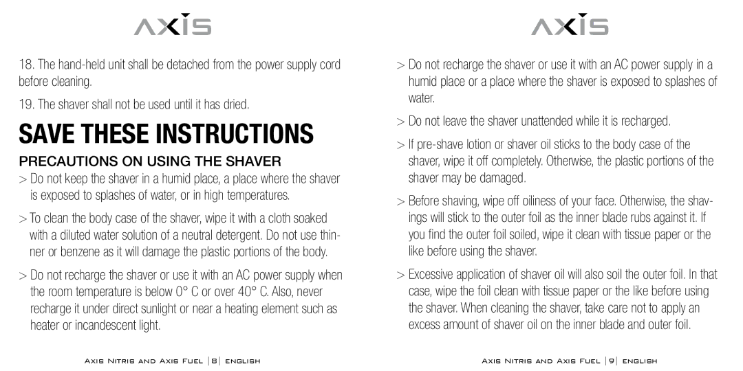 Bodyline Products International AX3335, AX3331 instruction manual Precautions on Using the Shaver 