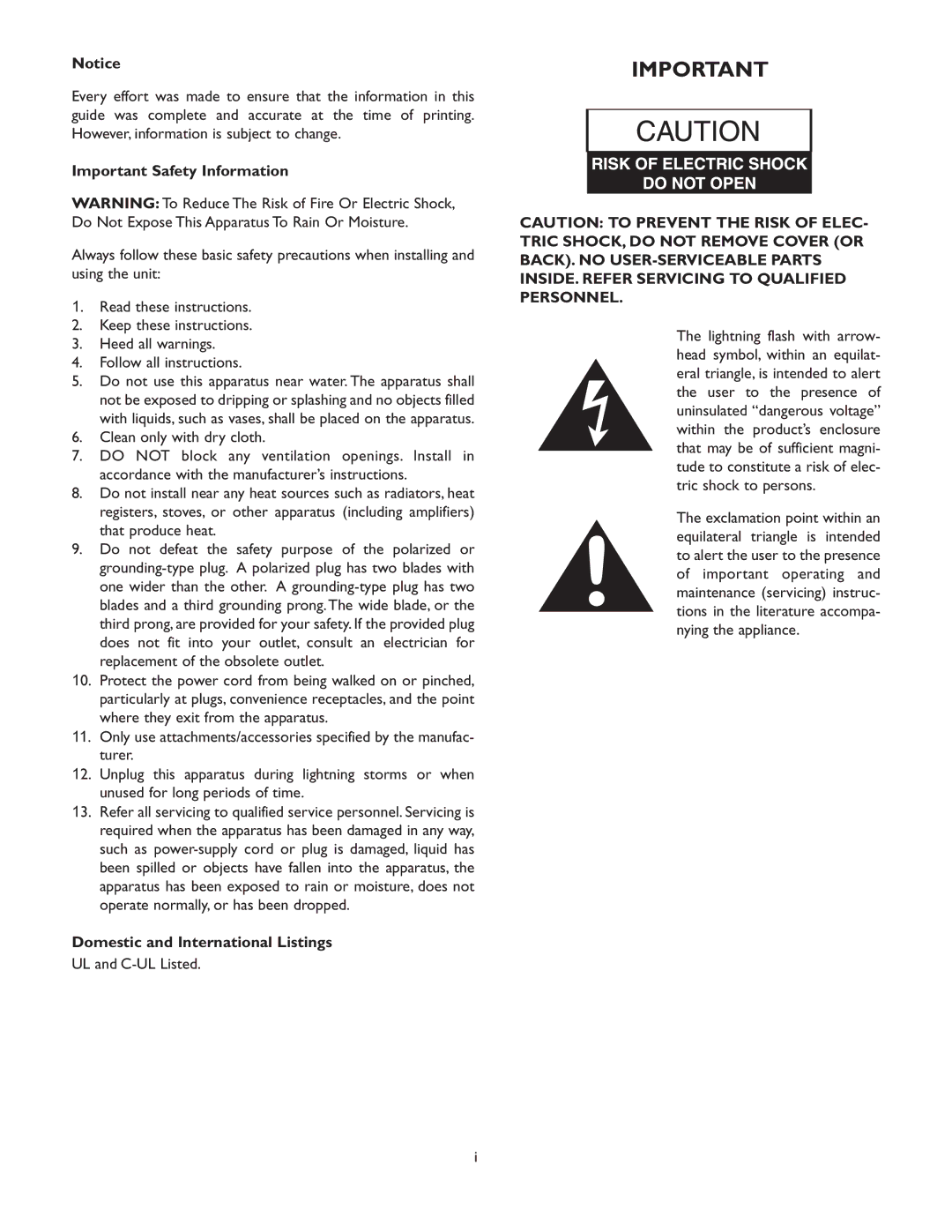 Bogen & X600 manual Important Safety Information, Domestic and International Listings 