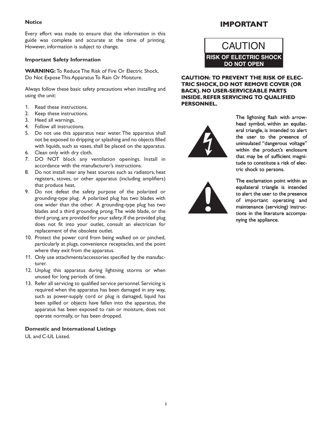 Bogen & X600 manual Important Safety Information, Domestic and International Listings 