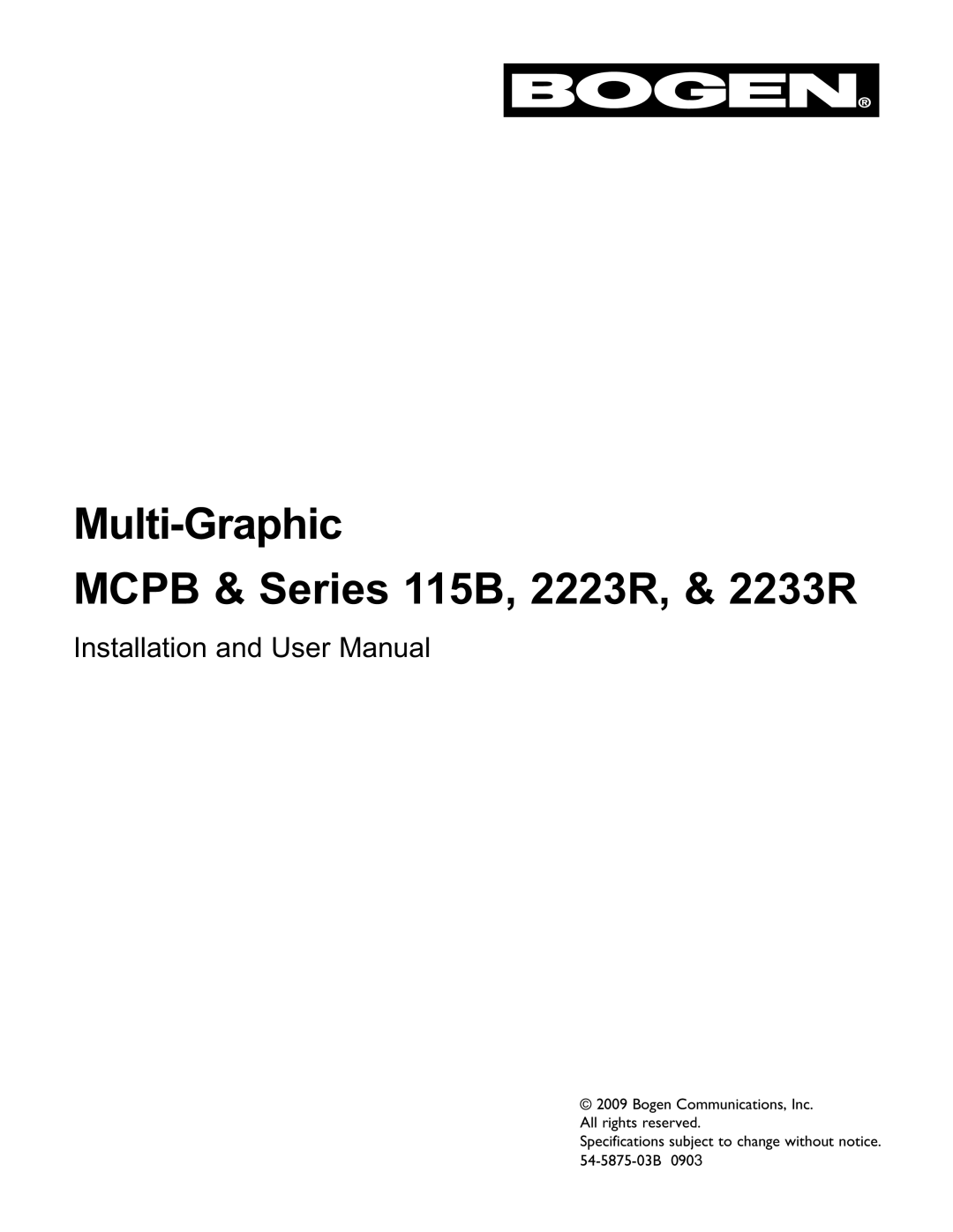 Bogen MCPB user manual Multi-Graphic Mcpb & Series 115B, 2223R, & 2233R 