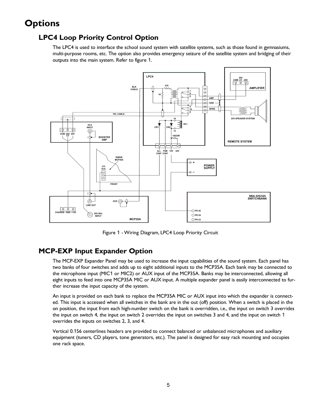 Bogen 2223R, 2233R, MCPB, 115B user manual Options, LPC4 Loop Priority Control Option, MCP-EXP Input Expander Option 