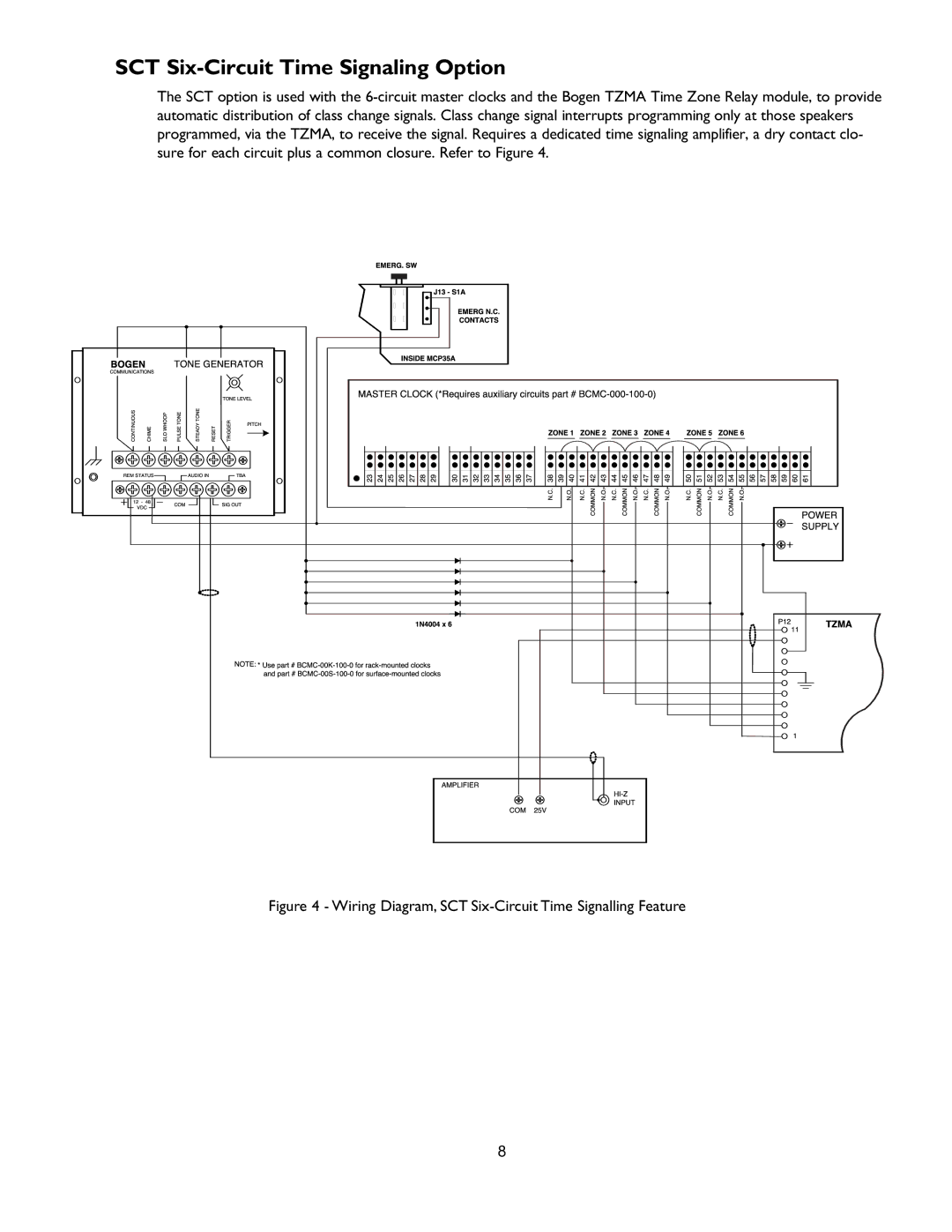 Bogen 2233R, 2223R, MCPB SCT Six-Circuit Time Signaling Option, Wiring Diagram, SCT Six-Circuit Time Signalling Feature 