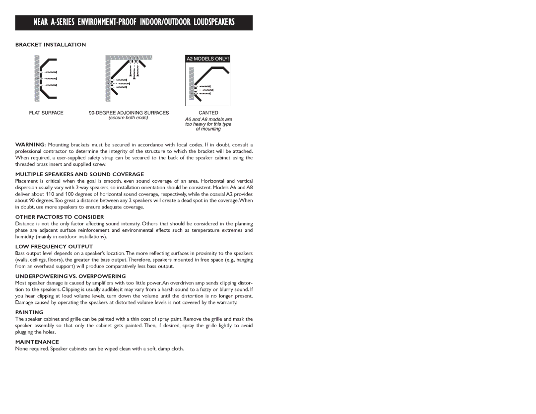 Bogen A2 specifications Near A-SERIES ENVIRONMENT-PROOF INDOOR/OUTDOOR Loudspeakers 