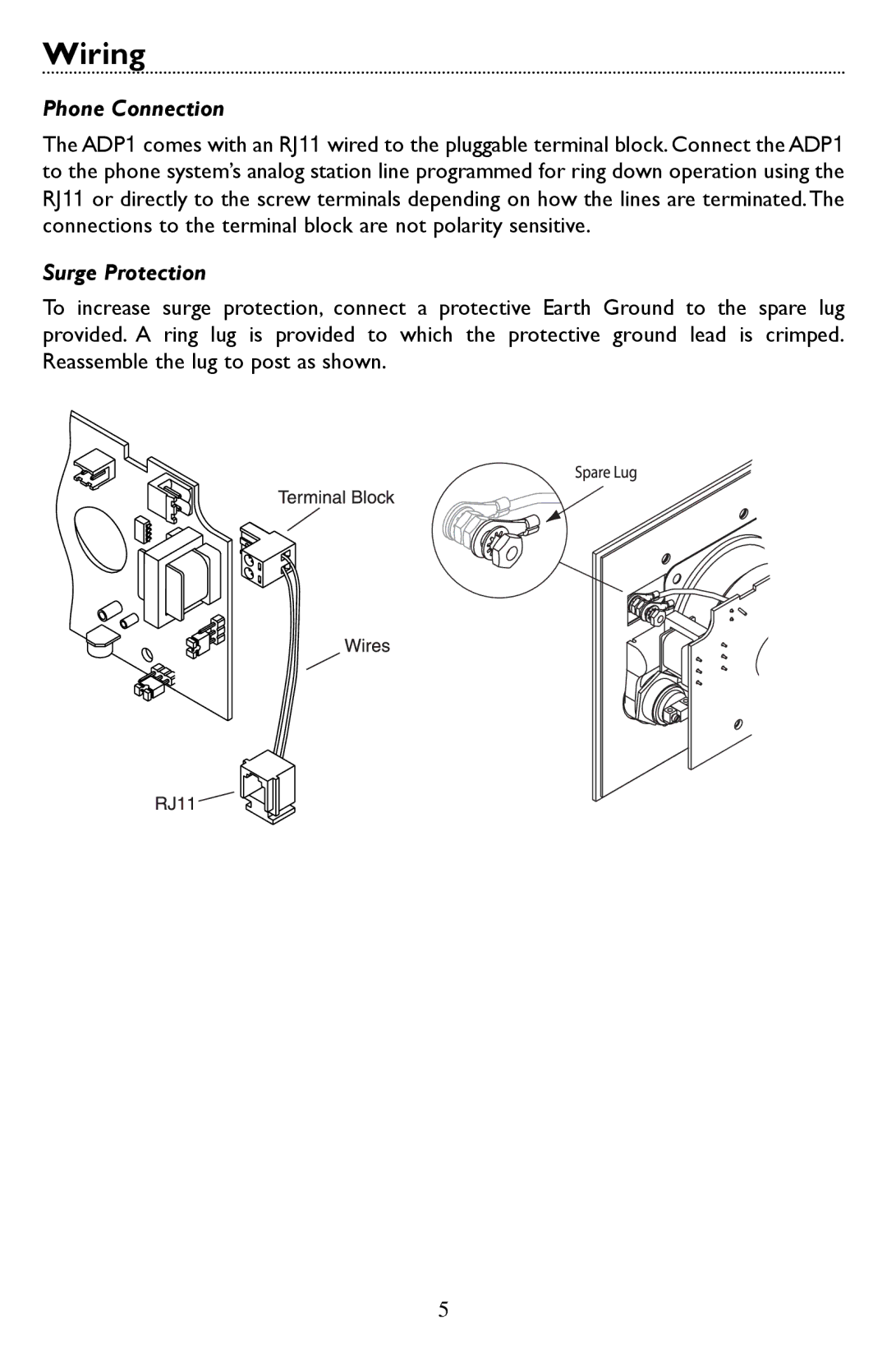 Bogen ADP1 specifications Wiring, Phone Connection 