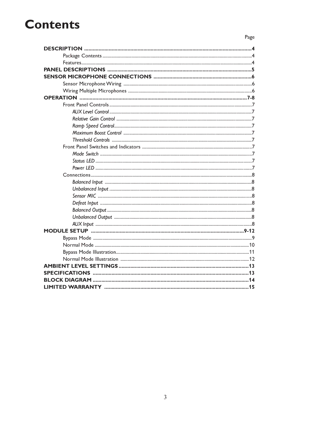 Bogen ANS501 specifications Contents 