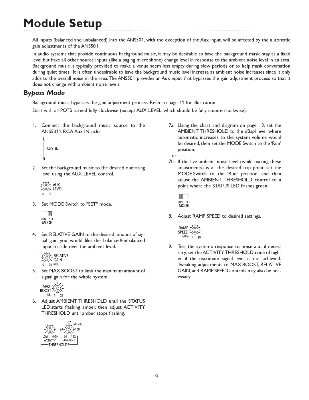 Bogen ANS501 specifications Module Setup, Bypass Mode 