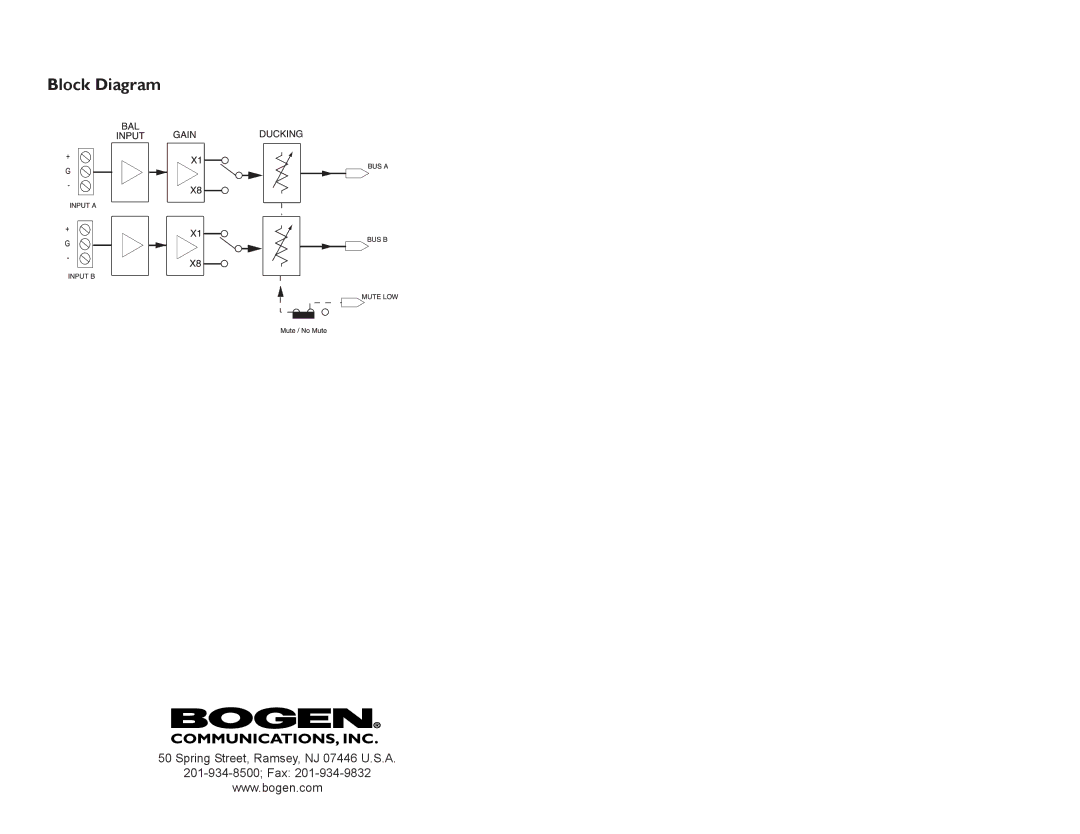 Bogen BAL2S specifications Block Diagram 