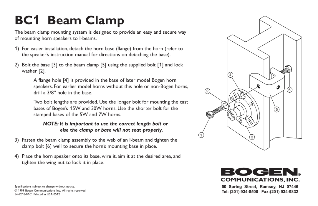 Bogen instruction manual BC1 Beam Clamp 