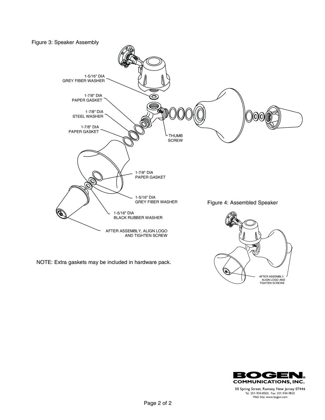 Bogen BDT30A specifications Grey Fiber Washer, After ASSEMBLY, Align Logo Tighten Screw 