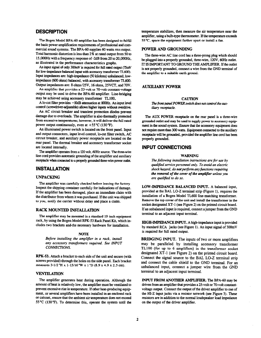 Bogen BPA-60 manual 