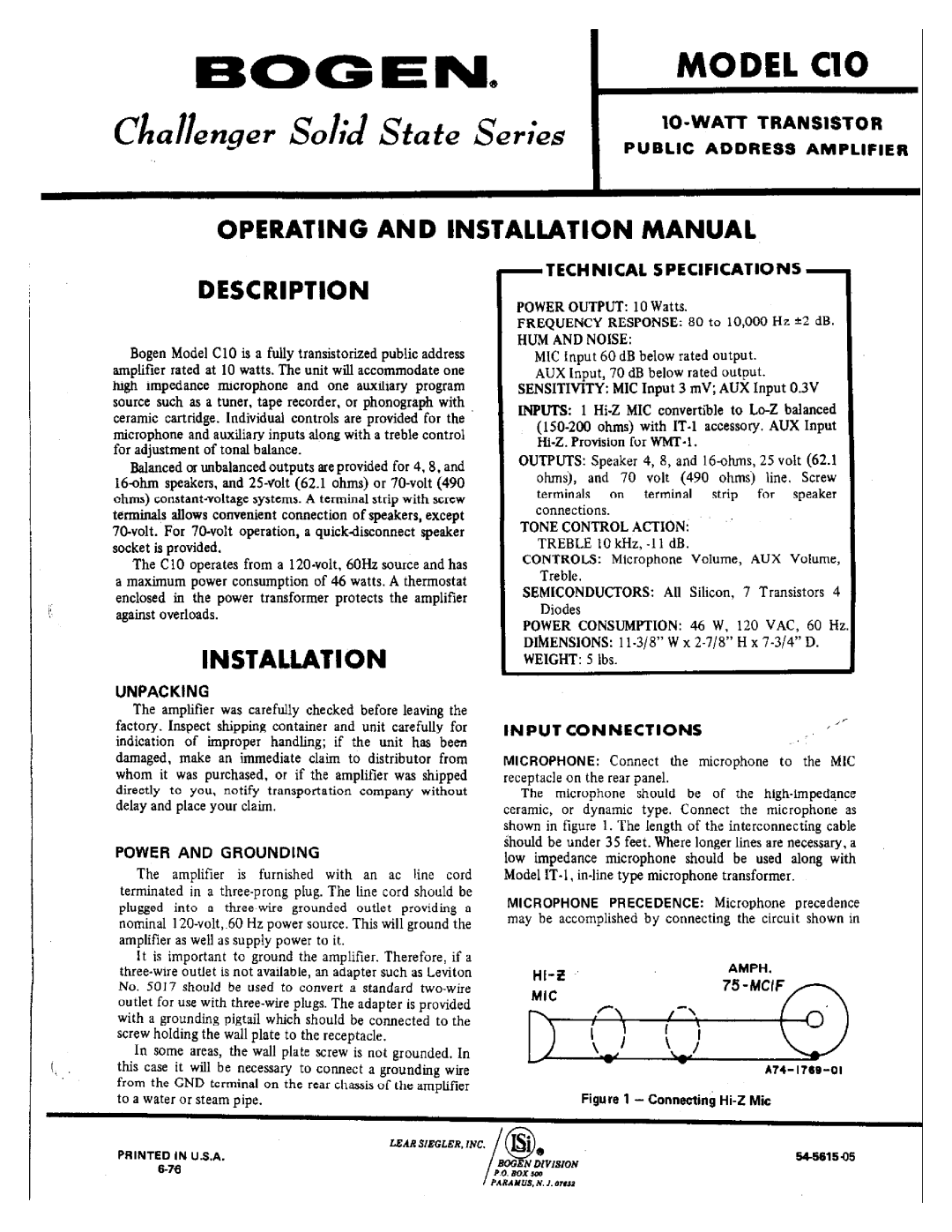 Bogen C10 manual 