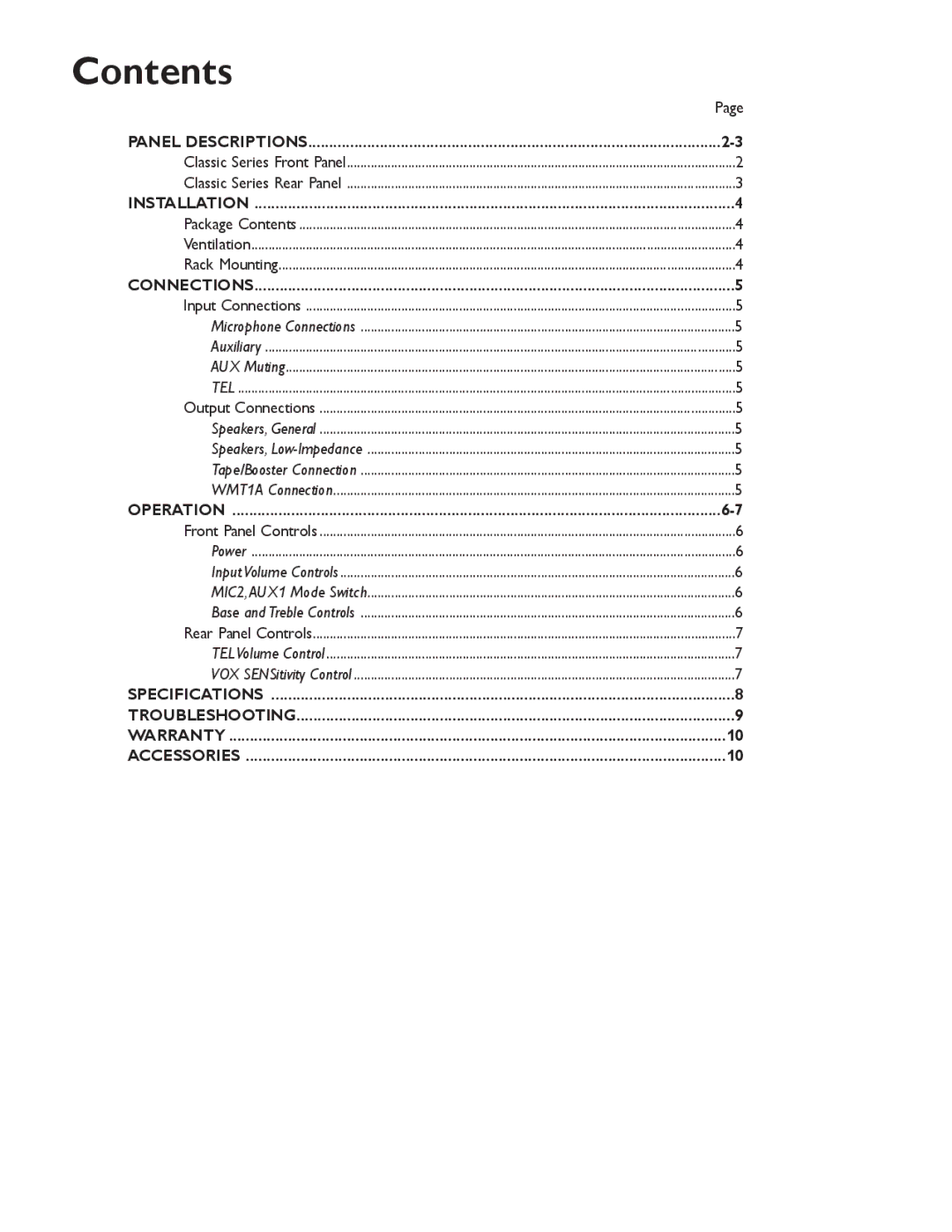 Bogen C60 specifications Contents 