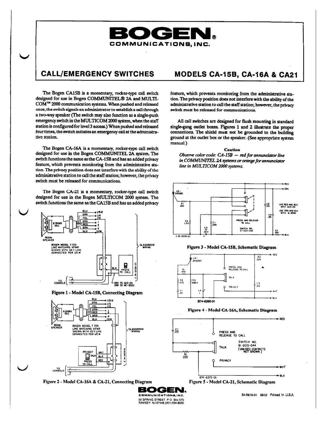 Bogen CA-15B, CA-16A, CA21 manual 