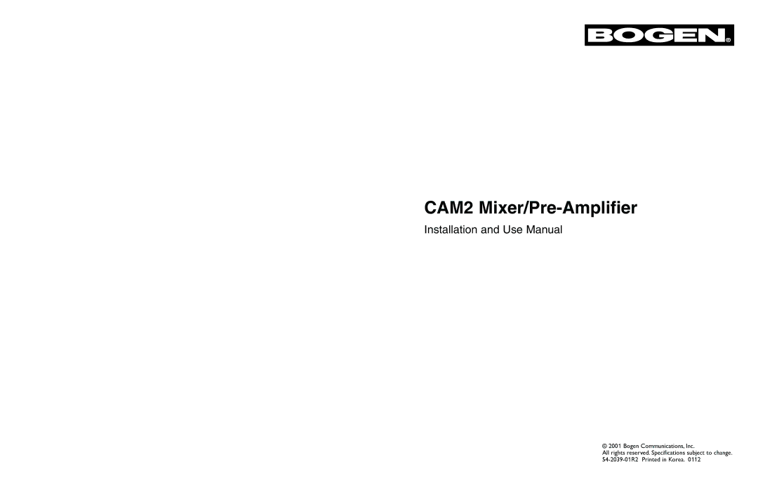 Bogen specifications CAM2 Mixer/Pre-Amplifier 