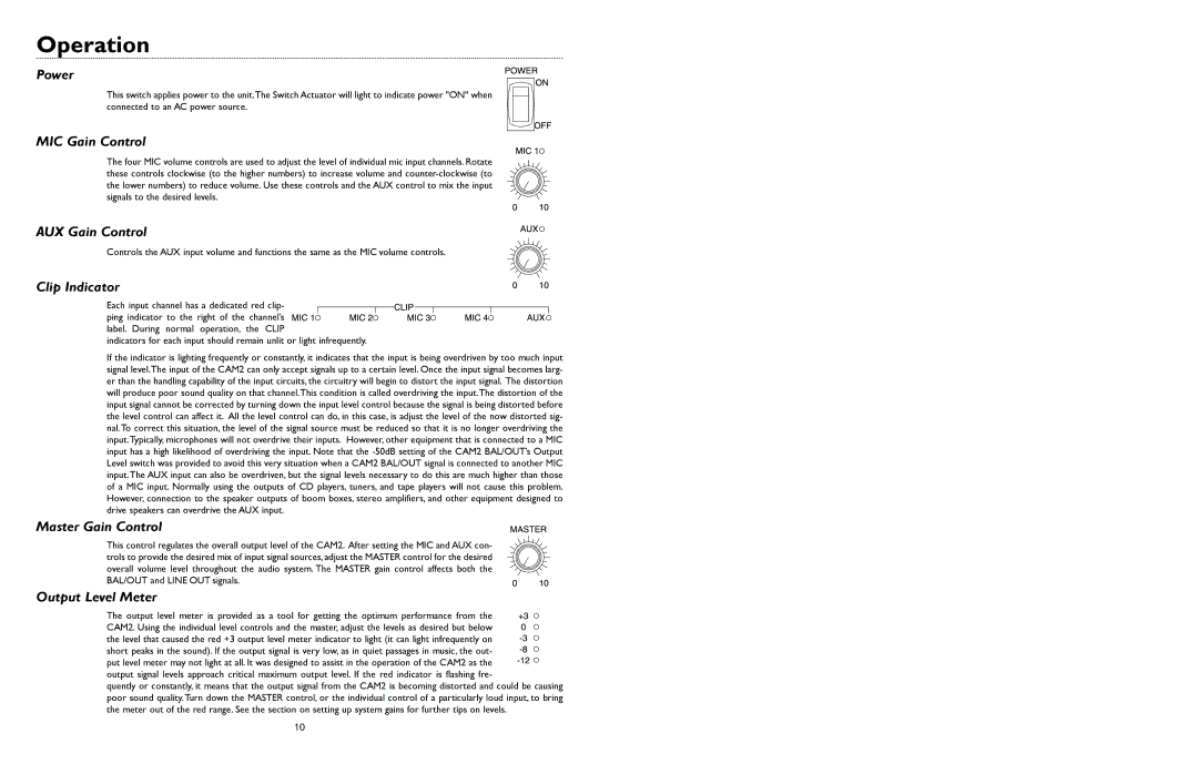 Bogen CAM2 specifications Operation 