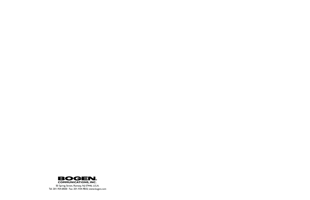 Bogen CAM2 specifications Spring Street, Ramsey, NJ 07446, U.S.A 