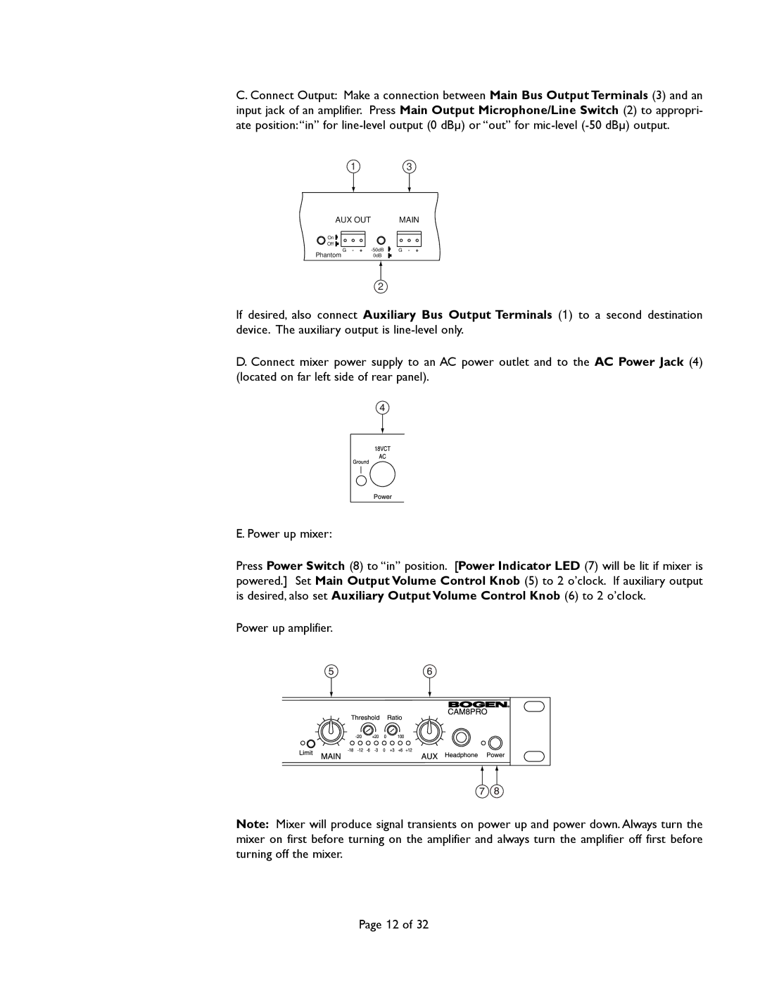 Bogen CAM8PRO manual AUX OUT Main 