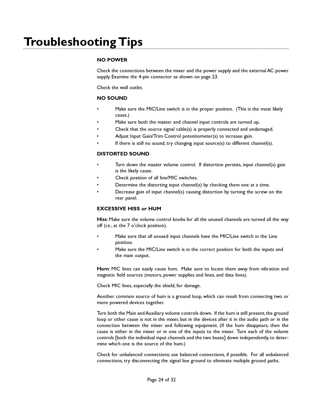 Bogen CAM8PRO manual Troubleshooting Tips, Excessive Hiss or HUM 