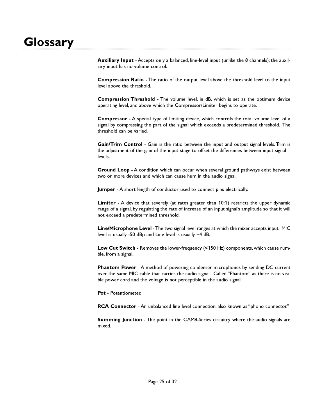 Bogen CAM8PRO manual Glossary 