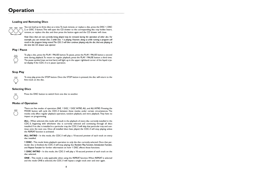 Bogen CDC-3 specifications Operation 