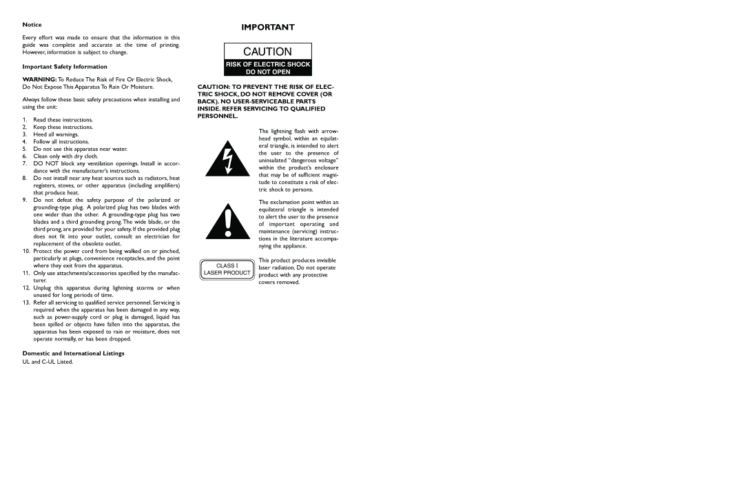 Bogen CDC-3 specifications Important Safety Information 