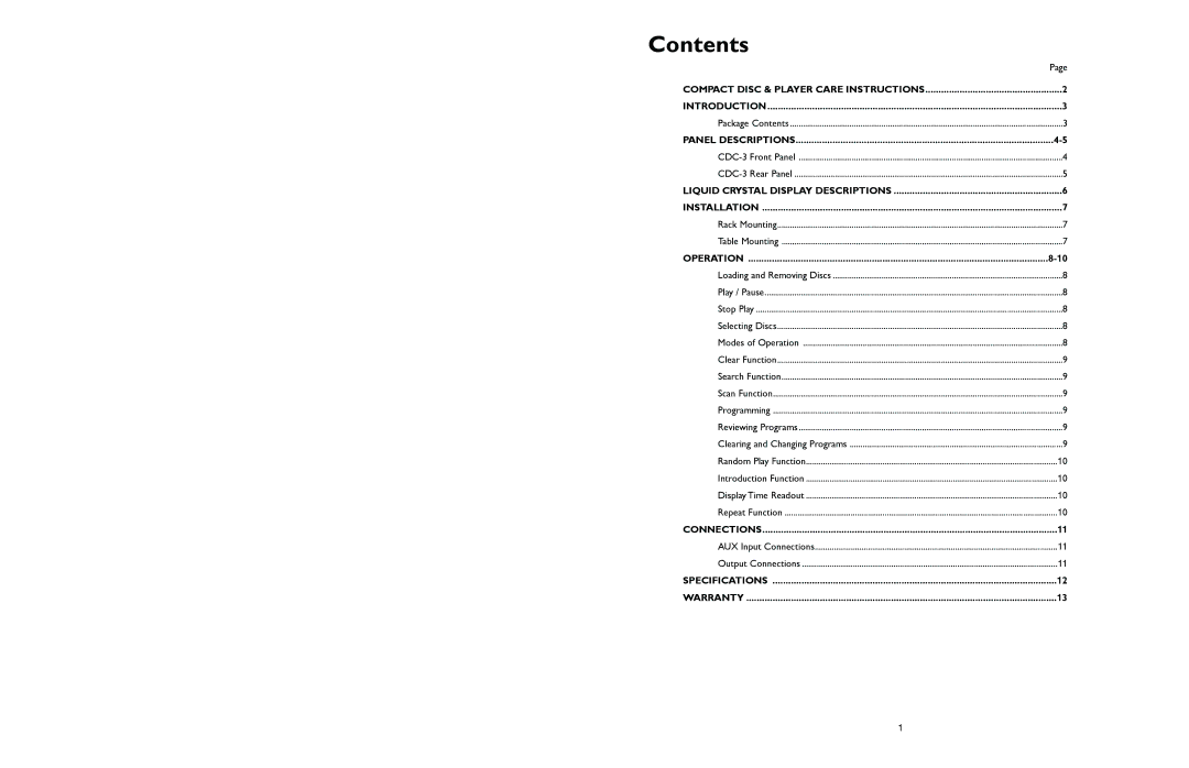 Bogen CDC-3 specifications Contents 