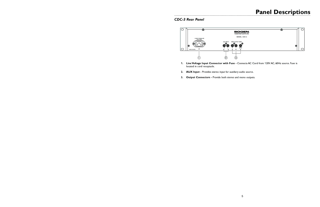 Bogen specifications CDC-3 Rear Panel 