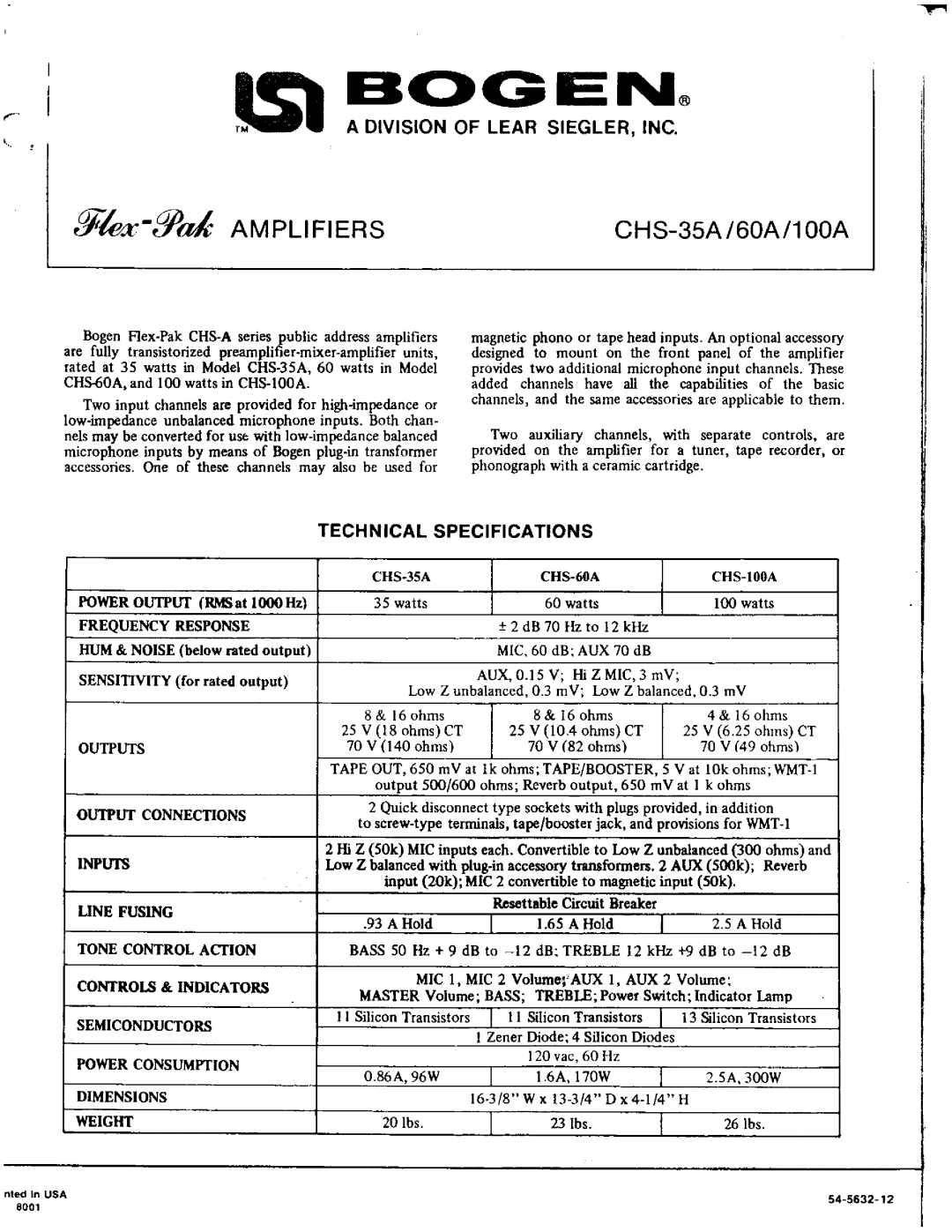 Bogen CHS-35A manual 