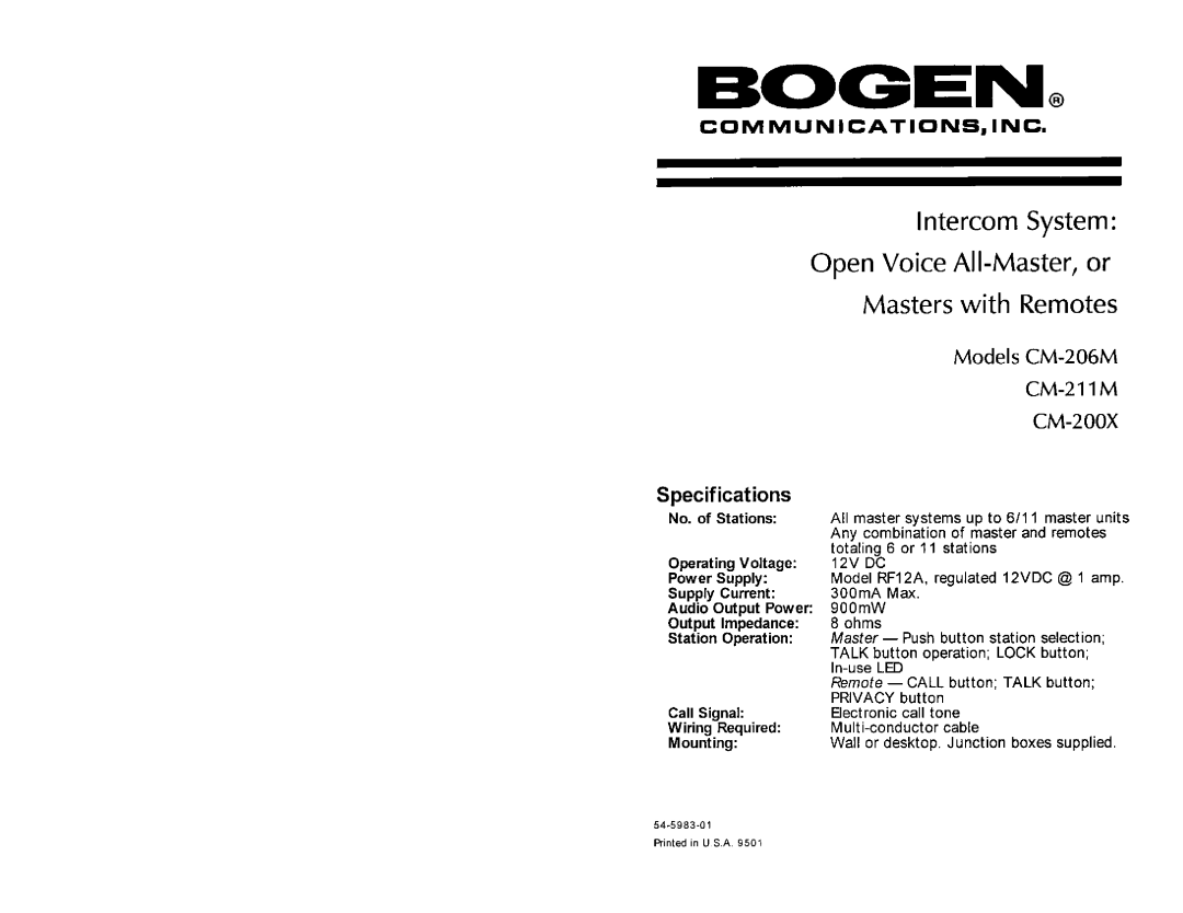 Bogen CM-206M manual 