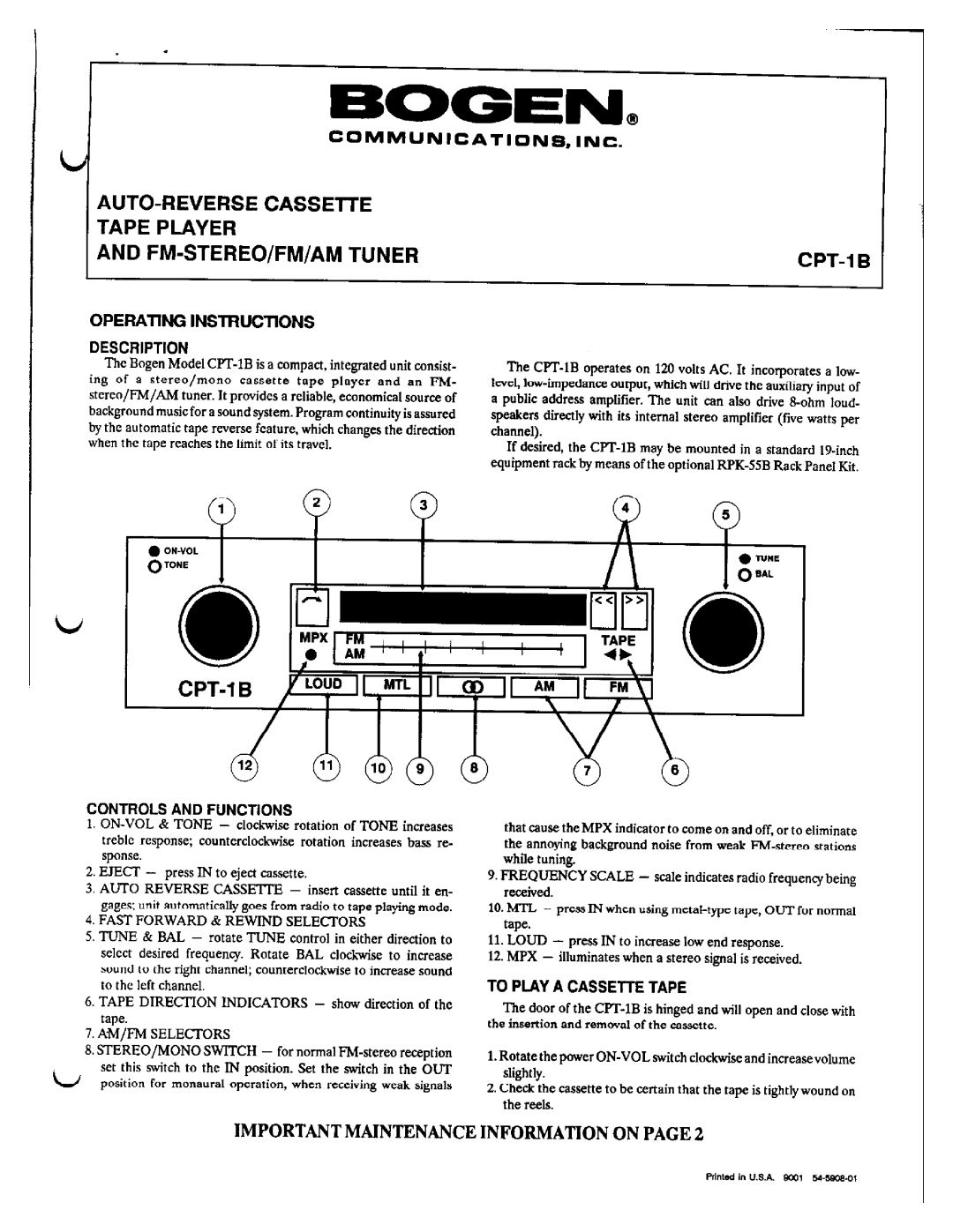 Bogen CPT 1B manual 